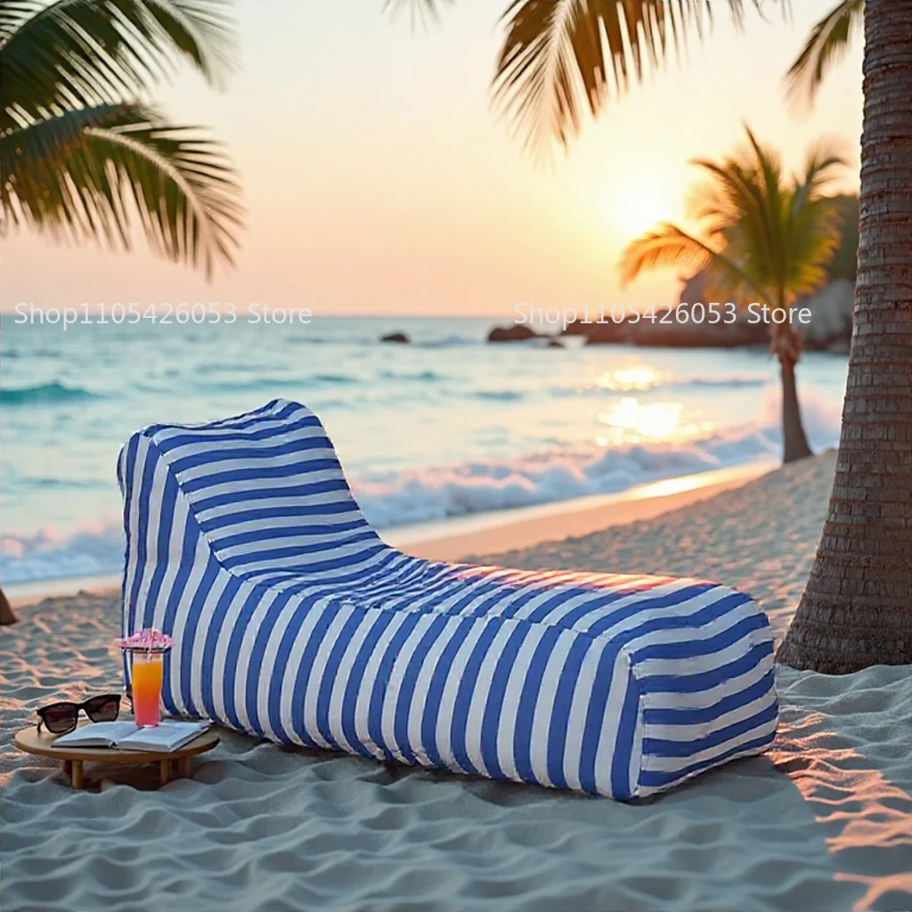 

Oxford cloth waterproof striped fabric lazy sofa removable and washable outdoor beach balcony single double sofa