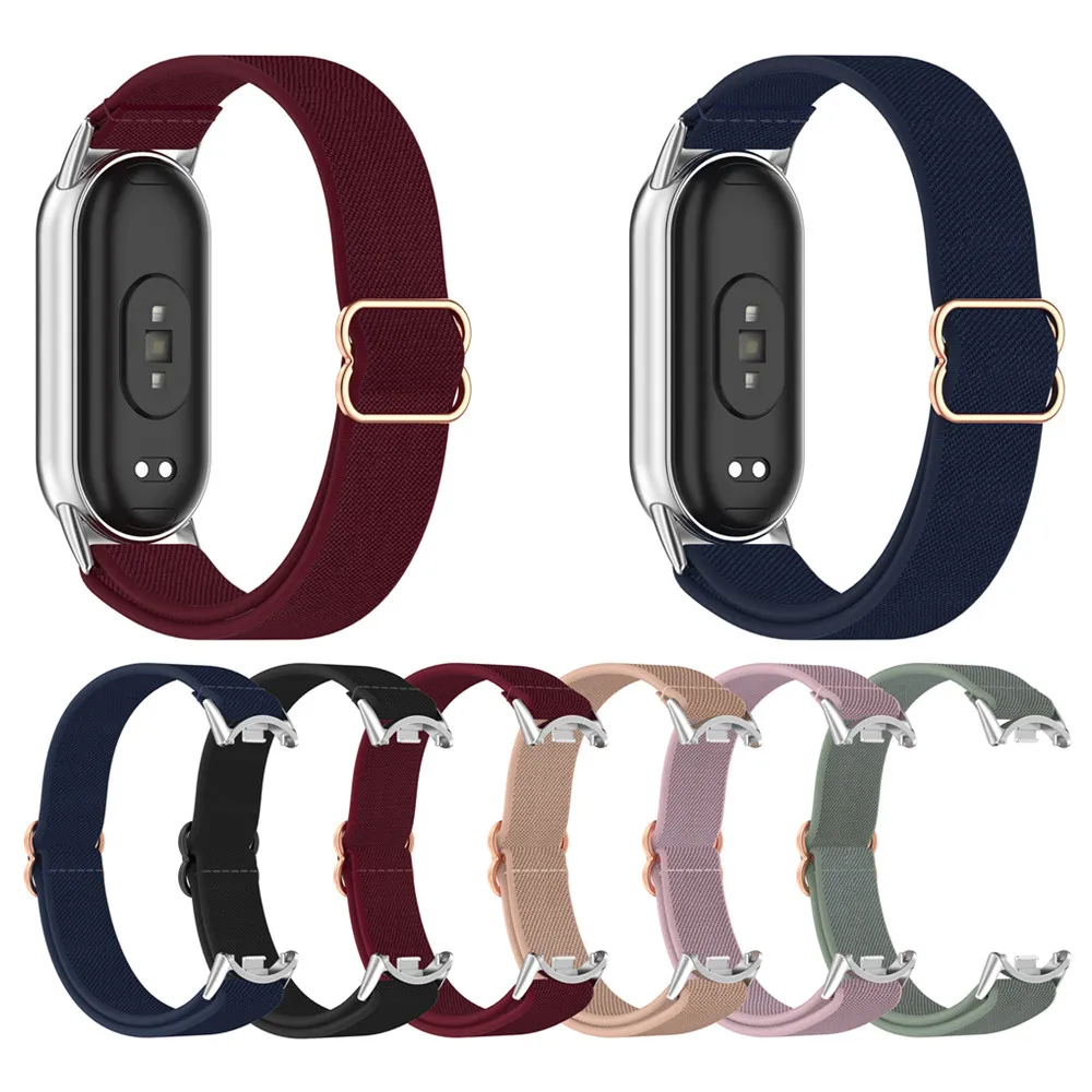 حزام ساعة لـ Xiaomi mi Band 8 8NFC 9 9NFC حزام مضفر من النايلون المطاطي حزام ساعة رياضي سوار معصم ناعم