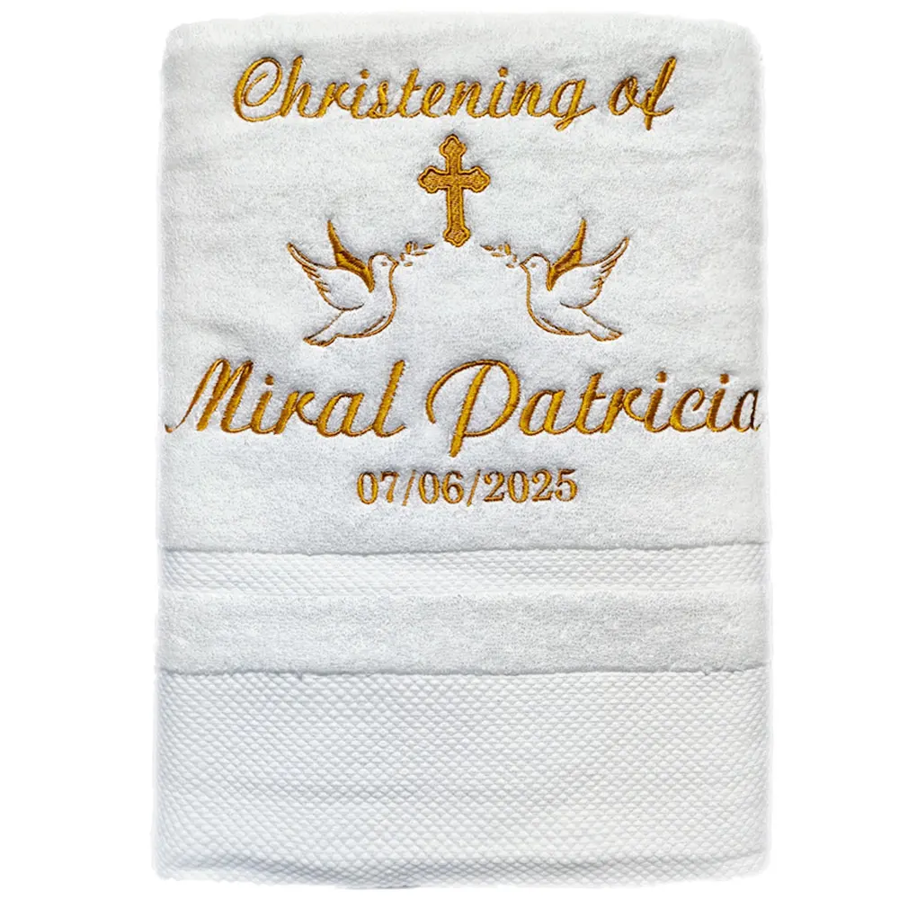 AHSNME Customized Baptism Towel 70x140cm Bath Towels for Baby Christening White Towel with Name and Date