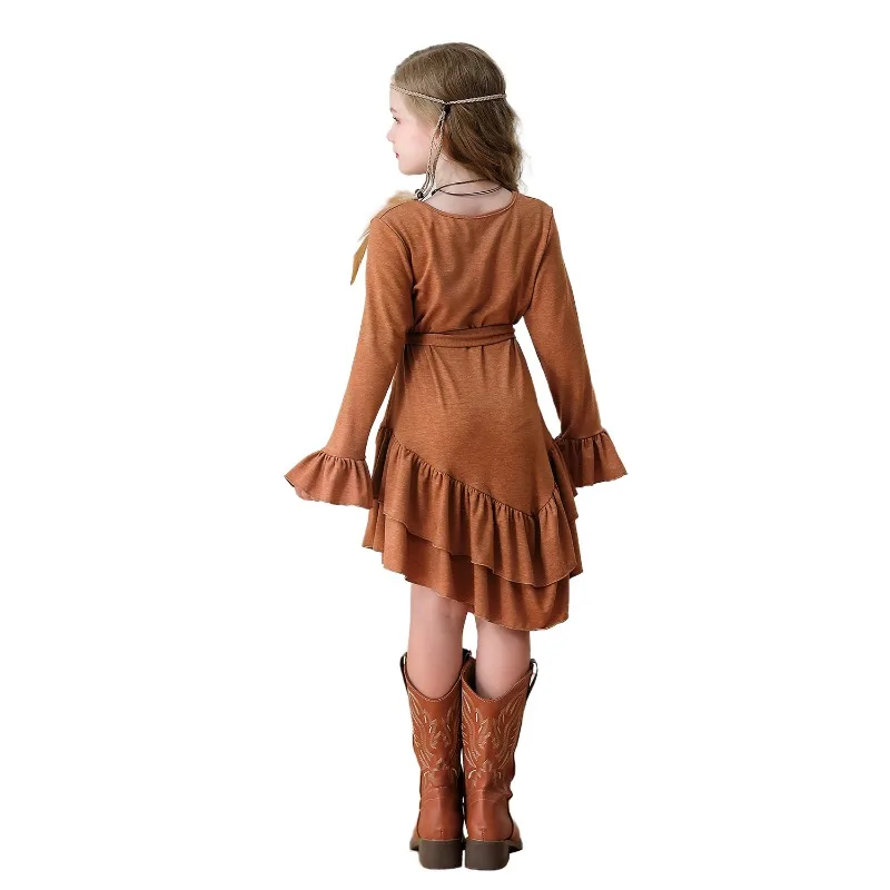 فستان جديد لمرحلة الهالوين للأطفال لعام 2025 بأكمام طويلة وكشكشة على طراز رعاة البقر لأزياء الحفلات والكرنفال #4