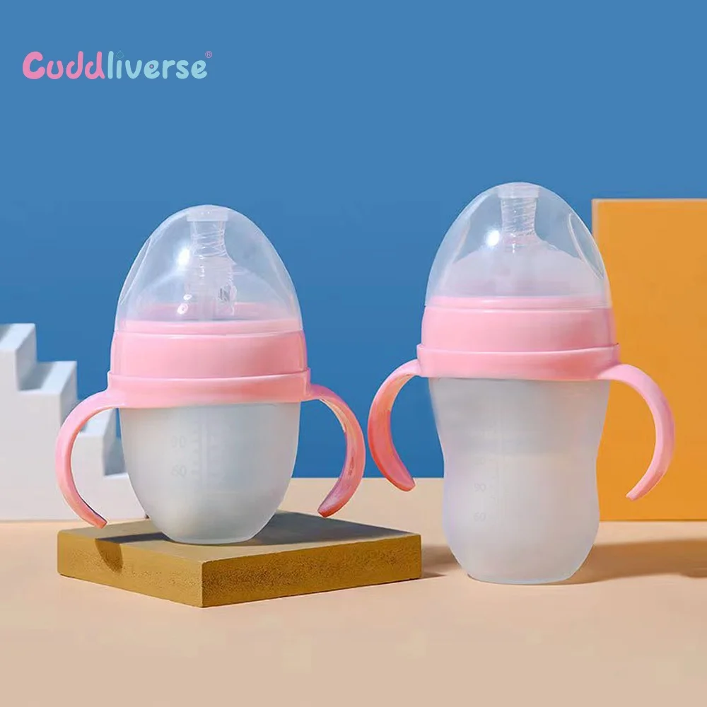 Breastmilk-like Anti-flatulence Silicone Baby Bottle with Handle 150ml/240ml