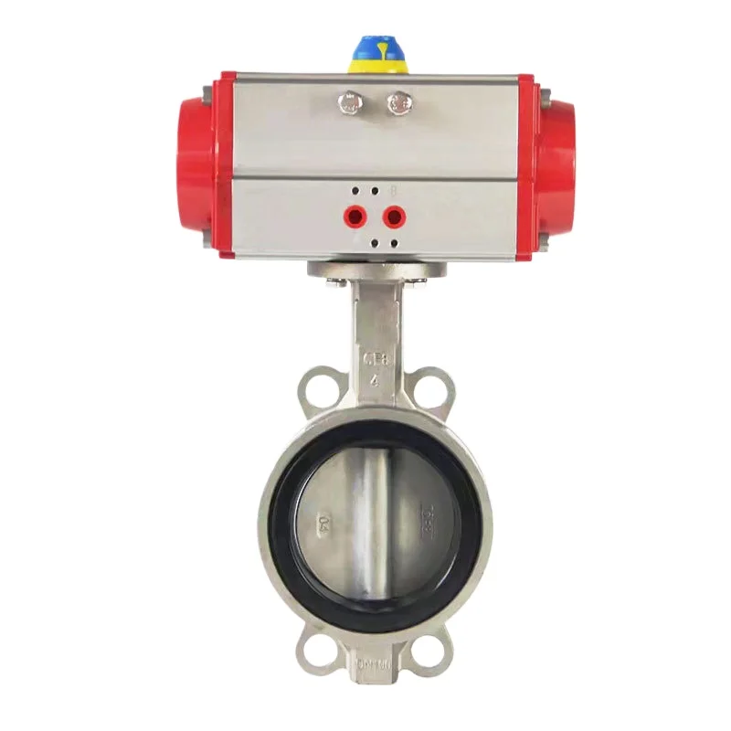 Pneumatic Soft Seal Wafer Butterfly Valve AT Pneumatic Cast Iron Vertical Plate Type