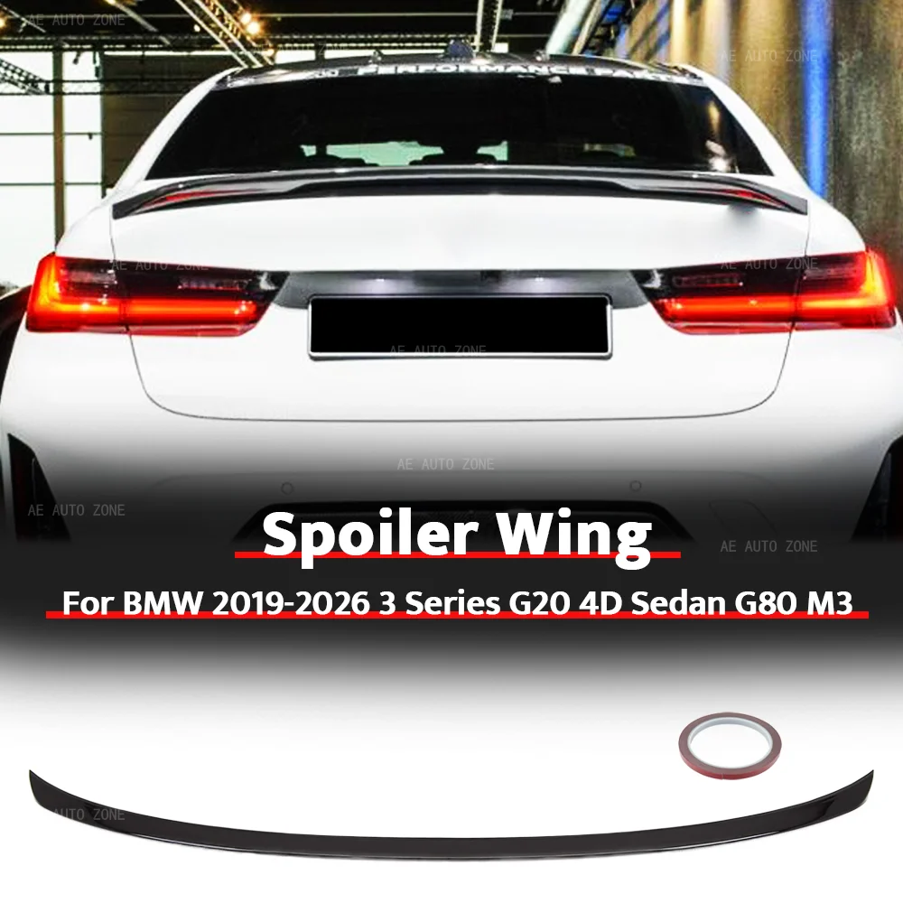 

Glossy Black Sport Style Rear Spoiler Wing For BMW 2019-2026 3 Series G20 4-Door Sedan G80 M3 Boot Lip Tailgate Wing