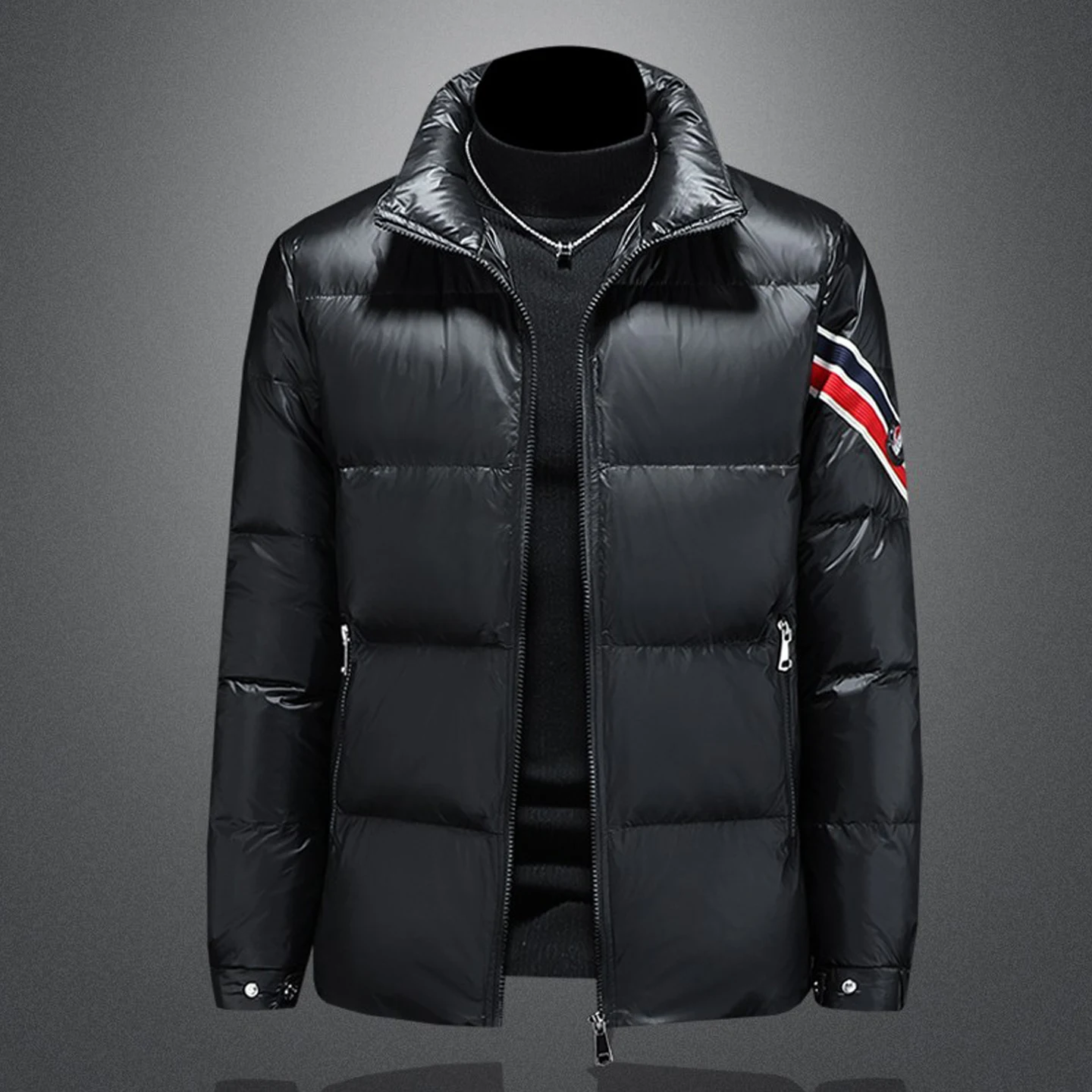 

High-End Lightweight Stand Collar Men's down Jaet Du down Warm Sli Winter Coat Breathable Polyester Fiber Long Sve