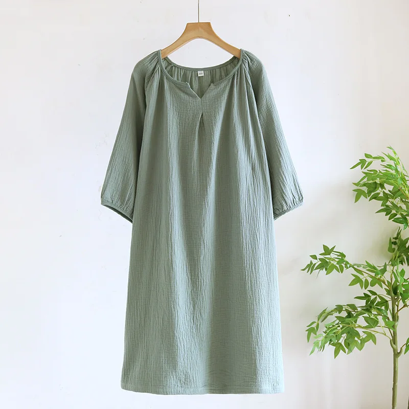 Women's Long Skirt Solid Color Crepe Nightdress Cotton Home Dress sleepwear 5