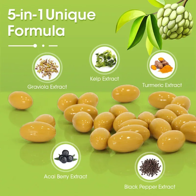 Soursop Graviola Capsules for Cell Support & Regeneration, Liver and Sleep, Herbal Goodness，Immune Boost, Relax