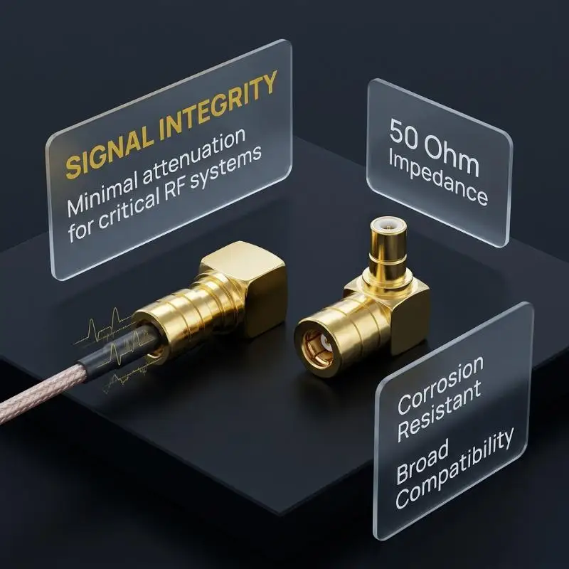 1Pcs Gold Copper 50ohm RF Connector SMB Female 90 Degree Right Angle Type L Solder For Semi-Rigid RG405 RG086 0.086