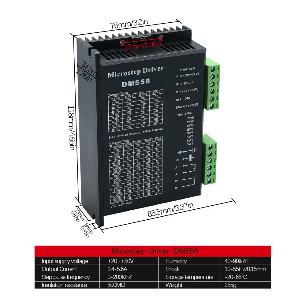 Microstep Driver 20-50V Nema 23 Two Phase Digital Stepping Motor Driver DM556 for Nema 23 Stepper Motor