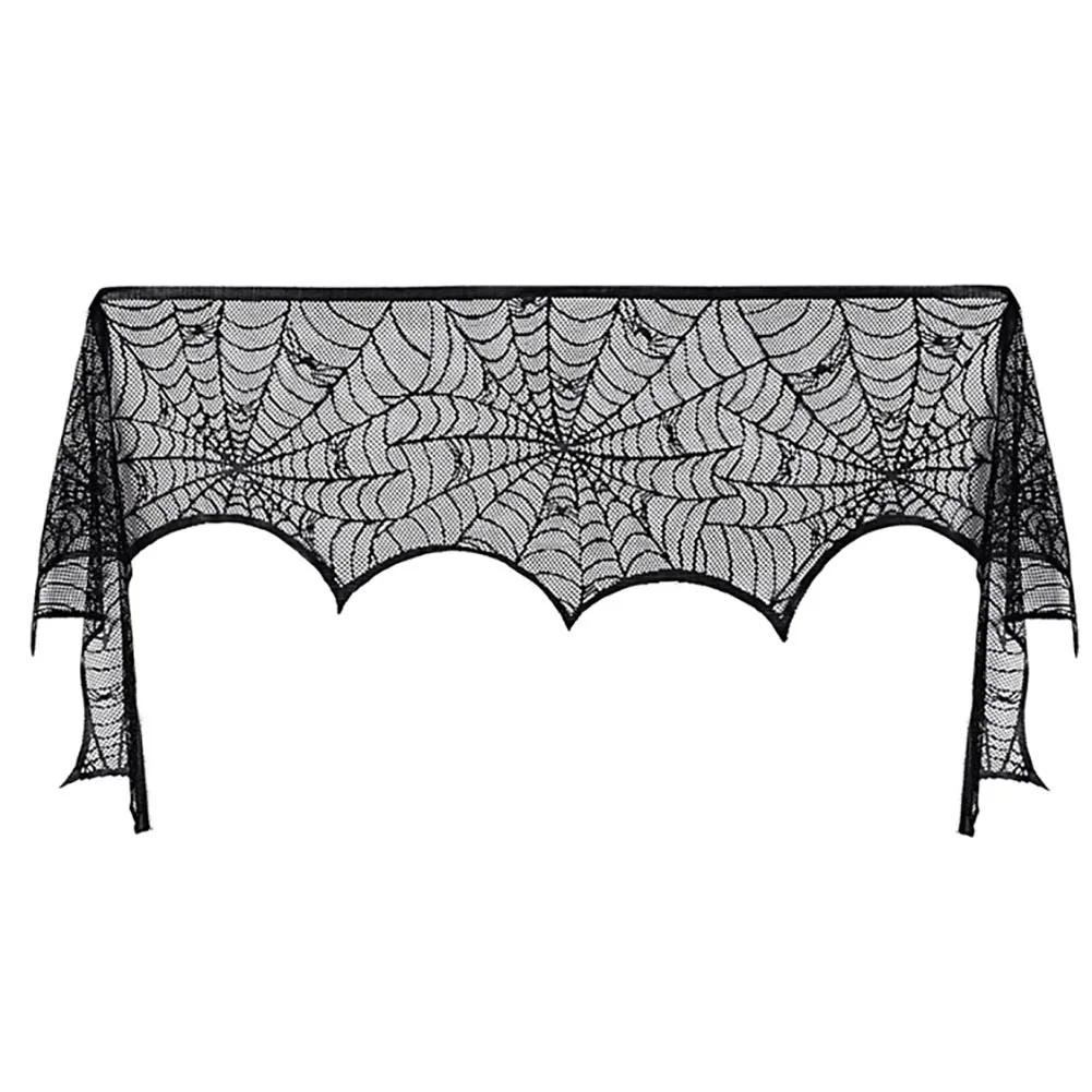 

Rectangular Polyester Lace Tablecloth Black Spider Web Table Cloth For Halloween Dinner Party Decoration