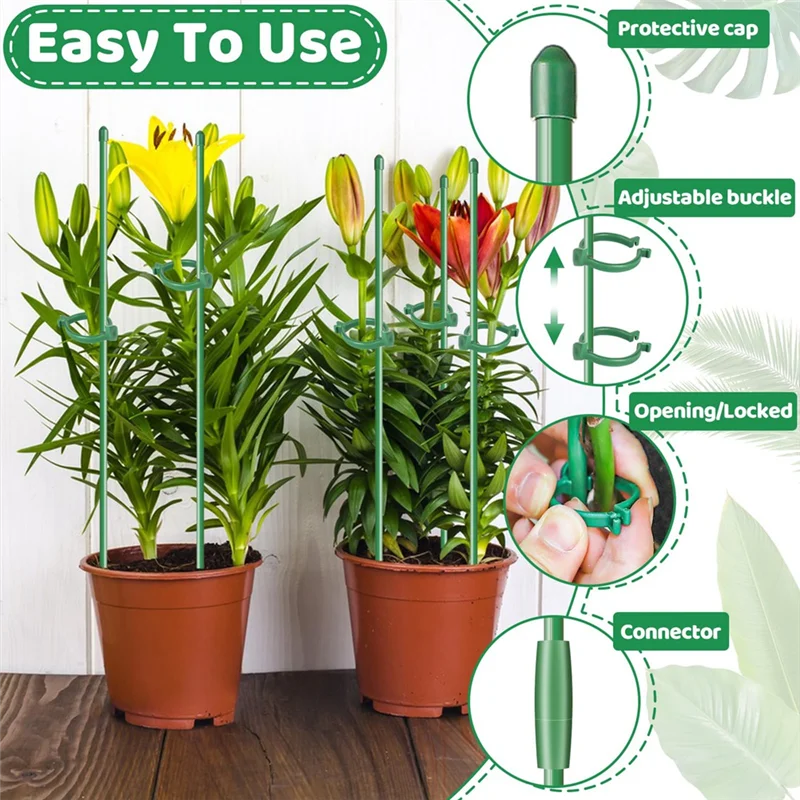 AA05 28 قطعة من أعواد دعم النباتات مع 28 حلقة و14 موصلًا للنباتات بوعاء #4