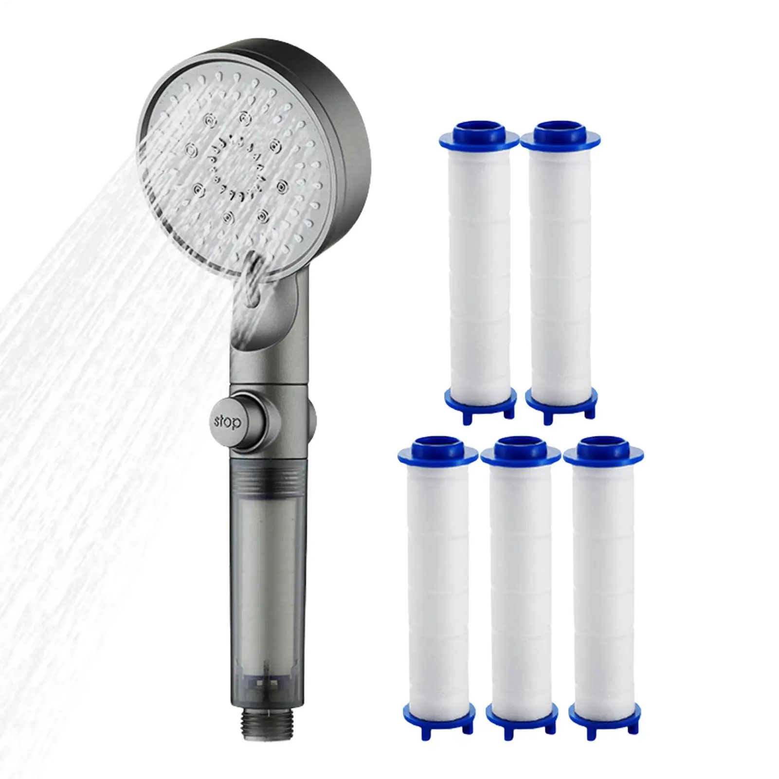 

Shower Head with Handheld Filter Shower Head with 5 Modes Silicone Nozzles Adjustable Faucet for Bathroom Home Gym Dorm