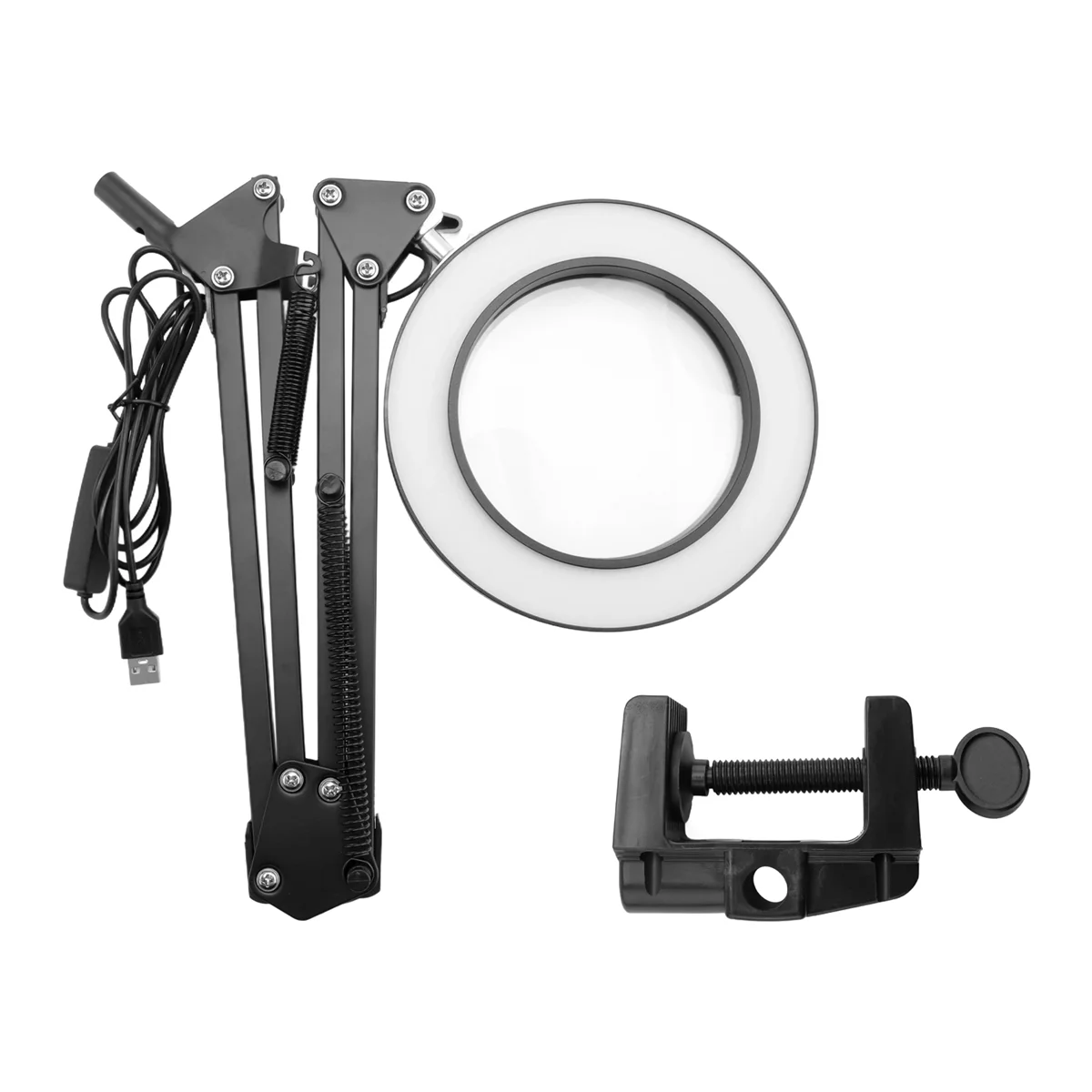 عدسة مكبرة A06K 10X مع ضوء ومشبك 3 أوضاع ألوان 10 سطوع قابل للتعديل مصباح مكتبي مكبر لقراءة الحرف اليدوية