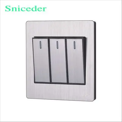 86 type wall switch panel S8 stainless steel wire drawing  3 gang 1 way