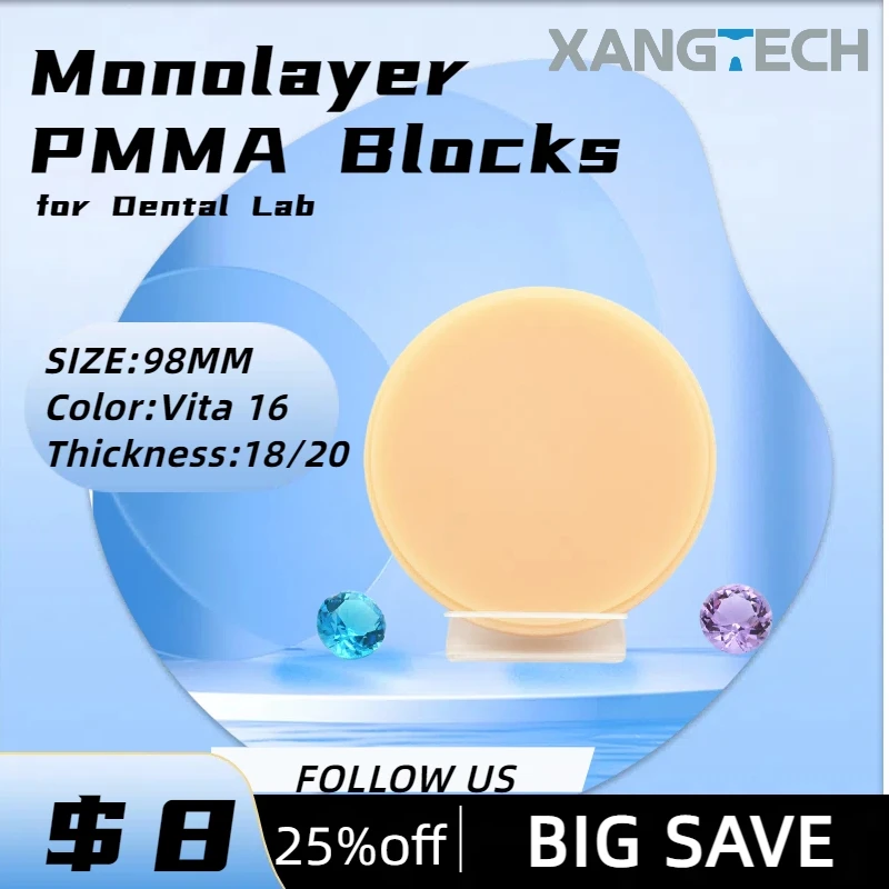 XANGTECH Monolayer PMMA Discs Blocks 98*(12-20)mm for Dental Lab Materials