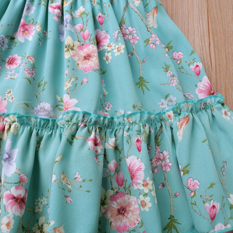 Humor Bear Mädchen Blumendruck Prinzessinnenkleider, geschichtetes Vase-Kleid, lässige Kinderkleidung, modische Sommerkleidung – Detail 6