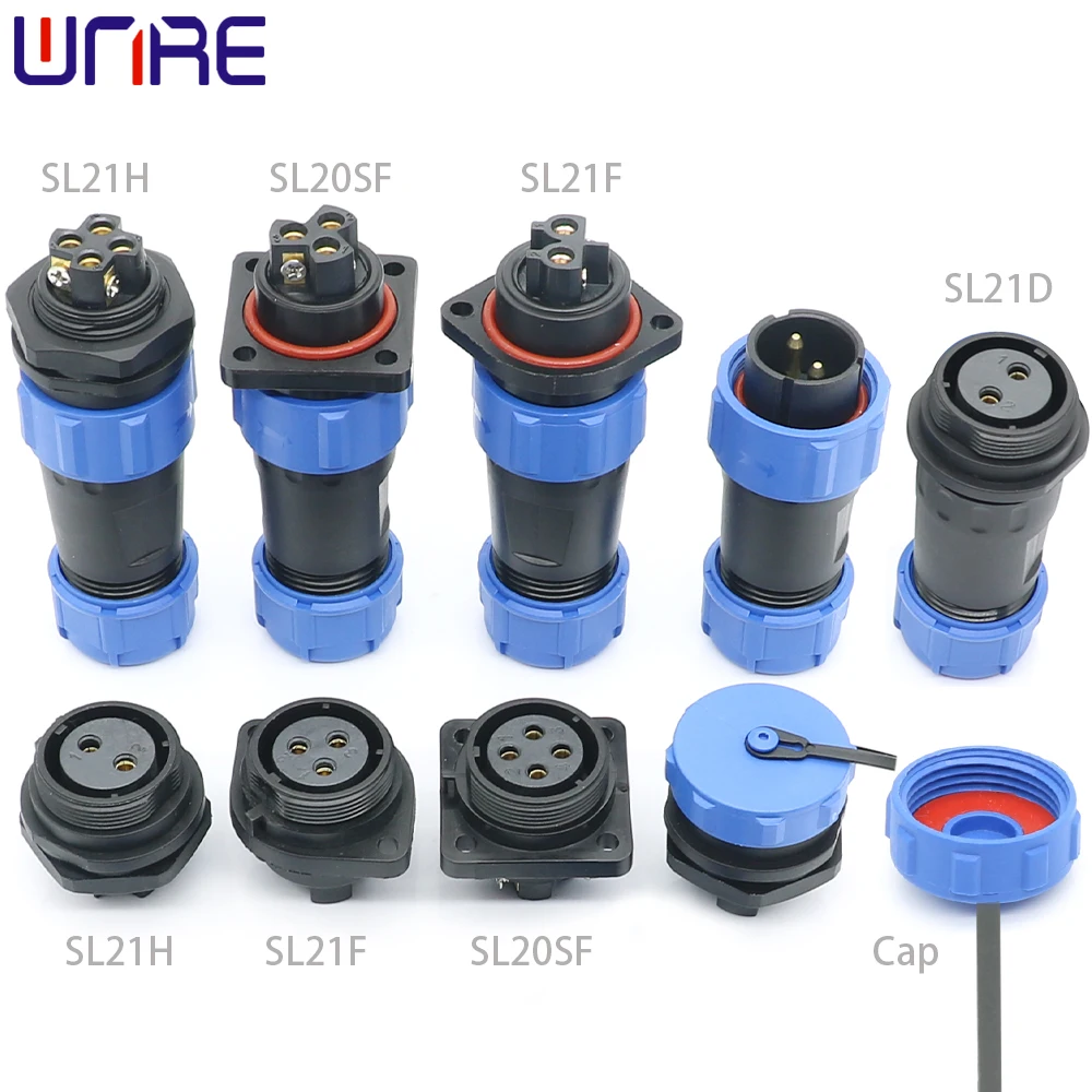 SL21 IP68 Waterproof Connector Cable Connector Aviation Plug & Socket Male And Female 2 3 4 Pin Docking/Square/Flange/Back Nut