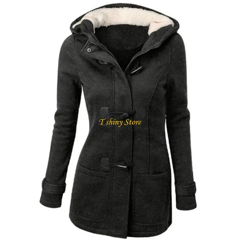 N58F Women Outdoor Warm Woolen Jackets Winter Fleece Coat Jackets Horn Button