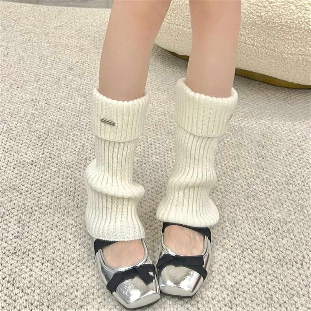 Y2K Girls Loose Knitted Leg Warmers Kawaii Handwork Solid Color Leggings Autumn Winter Warm Foot Cover JK Lolita Long Socks Gift