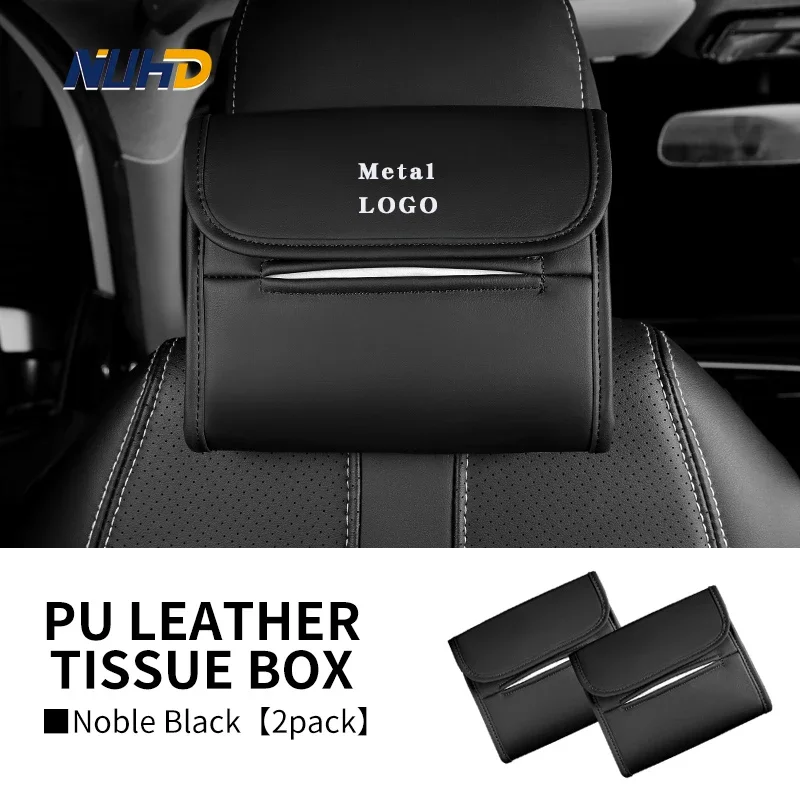 

2pcs Leather Car Seat Back Tissue Box Metal logo For Land Rover Auto Sun Visor Armrest Box Napkin Paper Box Interior Accessories