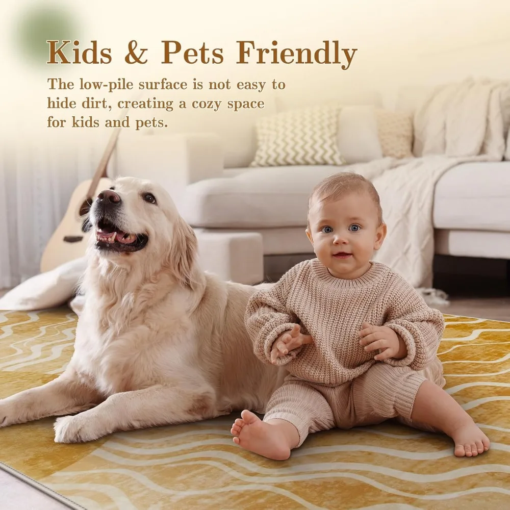 Градиентный желтый моющийся нескользящий тонкий ковер в стиле бохо для детской комнаты, 6x9