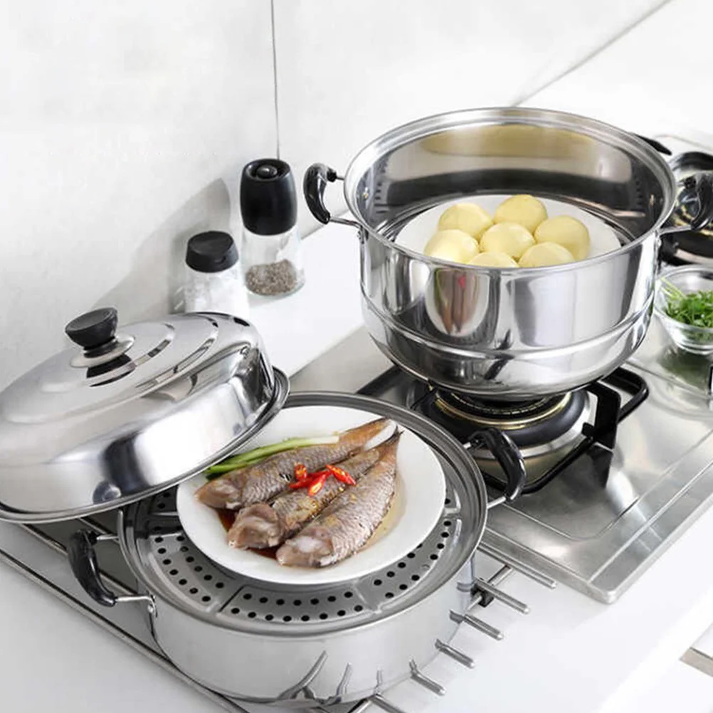 

1Pcs Stainless Steel Three Layer Steamer Pot Stackable Steam Cooking Pot Large Capacity Convenient Kitchen Cookware