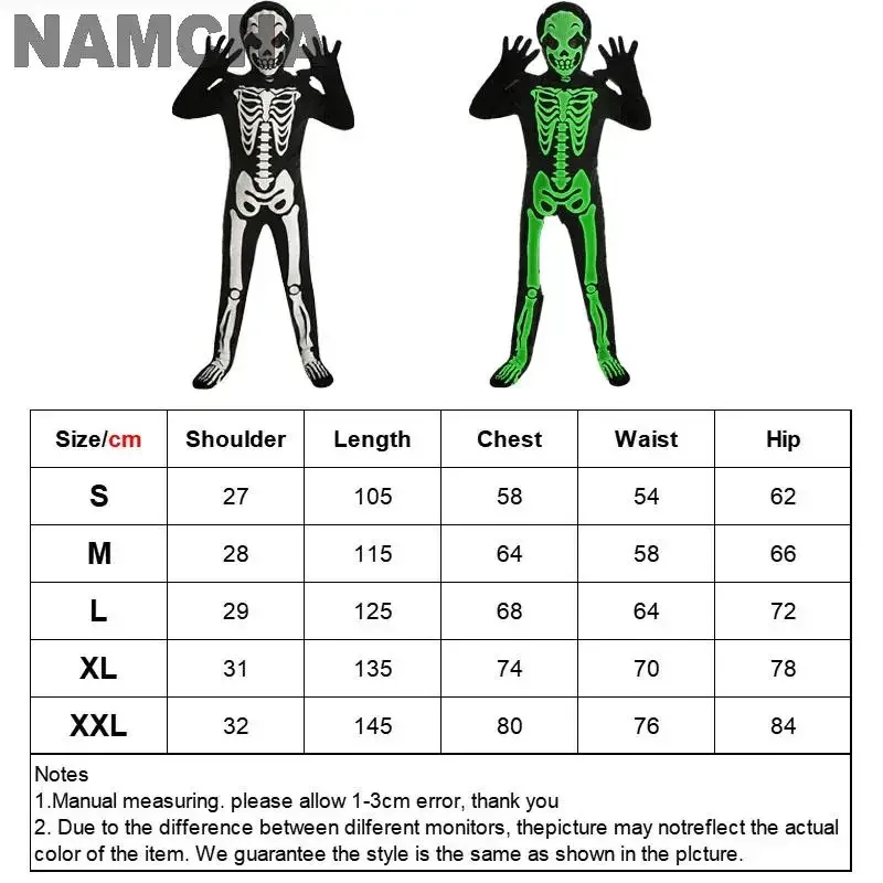 Body de esqueleto de zombis que brilla en la oscuridad para niños, disfraz de Cosplay de terror, mono, tocado, guantes, fiesta de Carnaval, Halloween, CFSBDX3