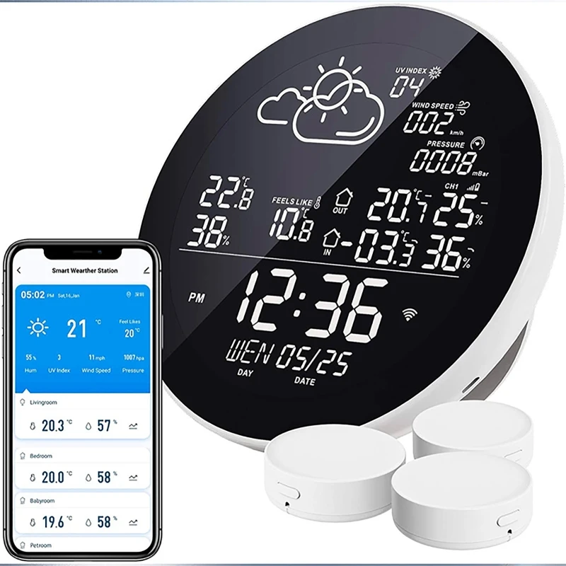 

for WIFI Smart Weather Station Home Environment Thermometer Humidity Meter Sensors Digital Clock Weather Forecast Calendar