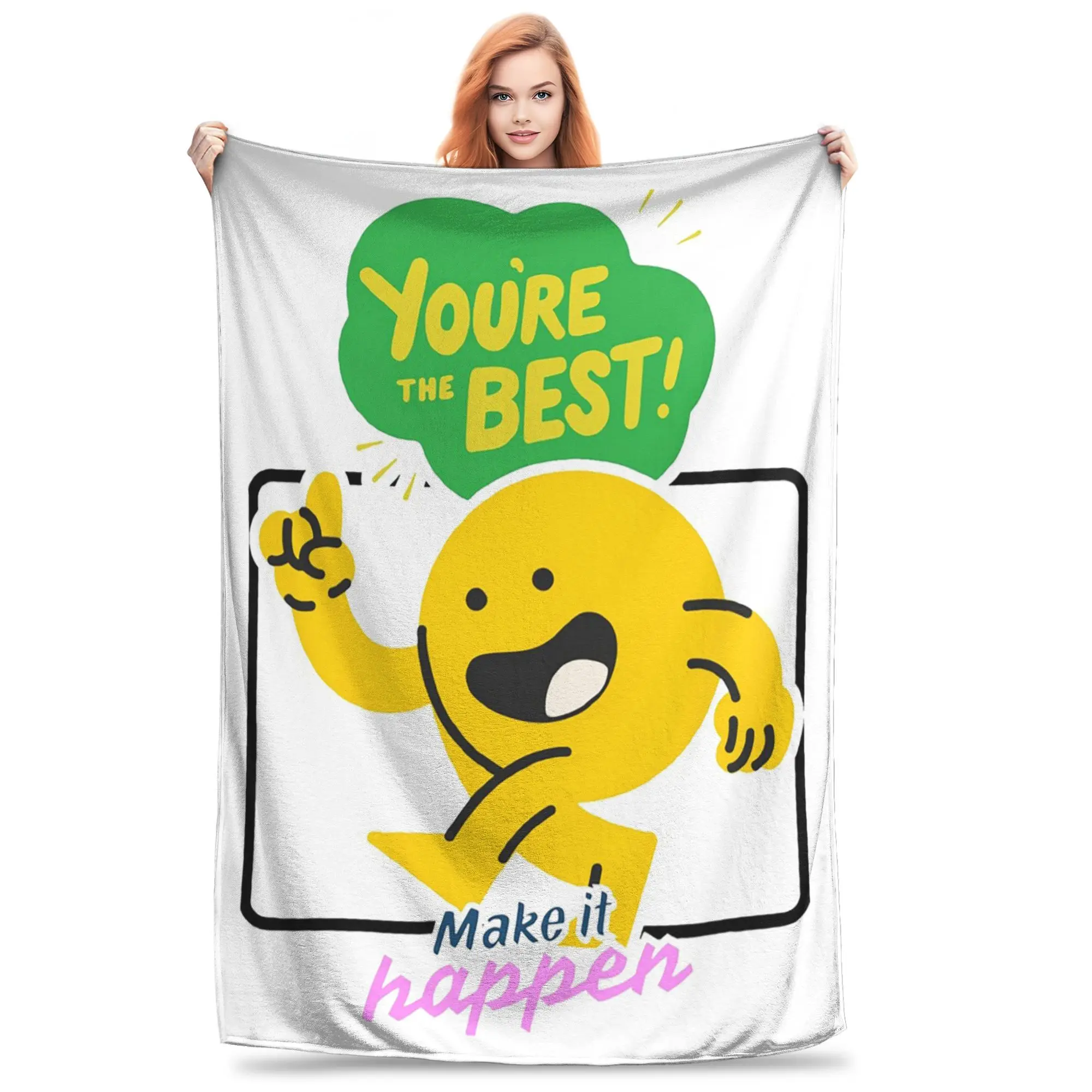 You're The Best Make It Happen Yellow Joyful Runner Blanket Portable Flannel Sofa Throw Blanket for Home Bedroom Office