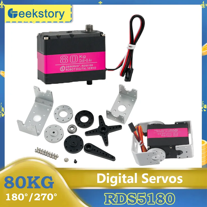 

80kg High Torque RDS5180 Dual Axis Digital Servo Motor Steel Gears Metal 180°/270° Servos DIY Toys Parts For RC Car Robot Model