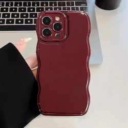 Retro Wine Red Wavy Edge Bumper Phone Case For iPhone 17 16 Pro Max 15 13 11 12 14 Air Soft Silicone Back Cover Shell