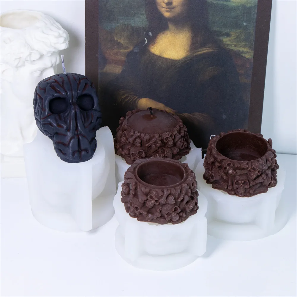 

Halloween Skull Incense Candle Holder Silicone Molds Plaster Skull Ashtray Decoration Flower Pot Model Diy Epoxy Resin Molds