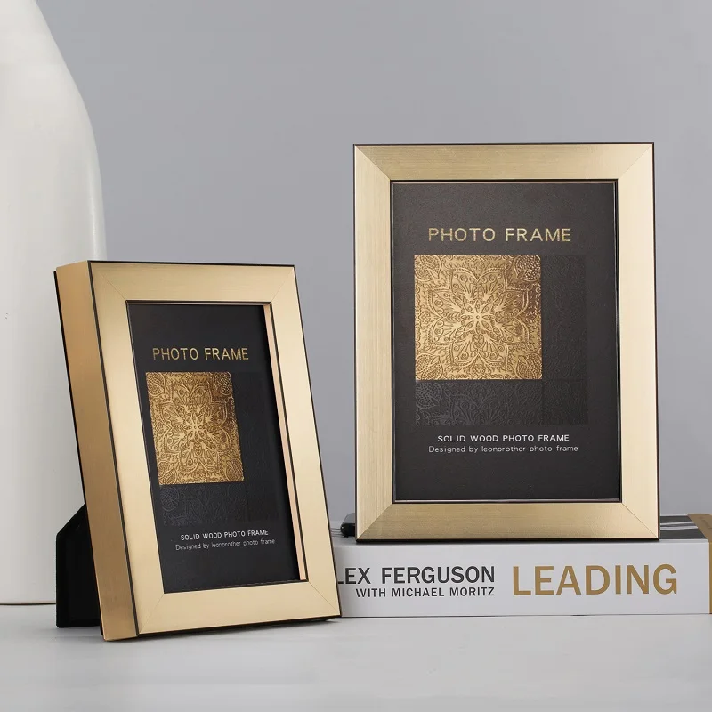 

Modern Luxury Decorative Picture Frame Stand, Solid Wood Material, Gold Finish Tabletop Display Frame Elegant Home Decor