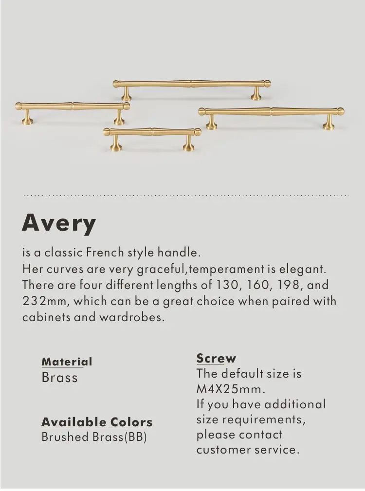 Nurlin Solid Brass American French Light Luxury Furniture Cabinet Drawer Wardrobe Door Long Handle Gold Vintage Cloakroom Pull