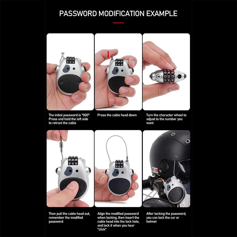 Mini Black Helmet Lock Resettable Combination Travel Baggage Lock Bicycle Helmet Highprecision Code Wheel Password Lock for Bike