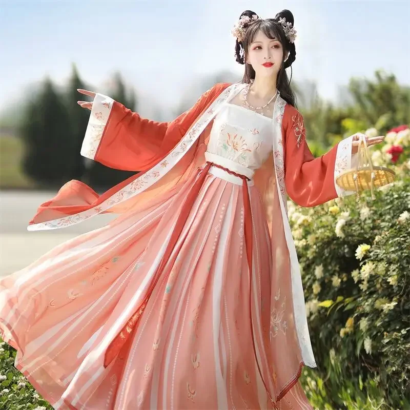 

Ancient Traditional Chinese Women Elegant Hanfu Dress Fairy Embroidery Stage Folk Dance Costume Retro Song Dynasty 3 Piece Sets