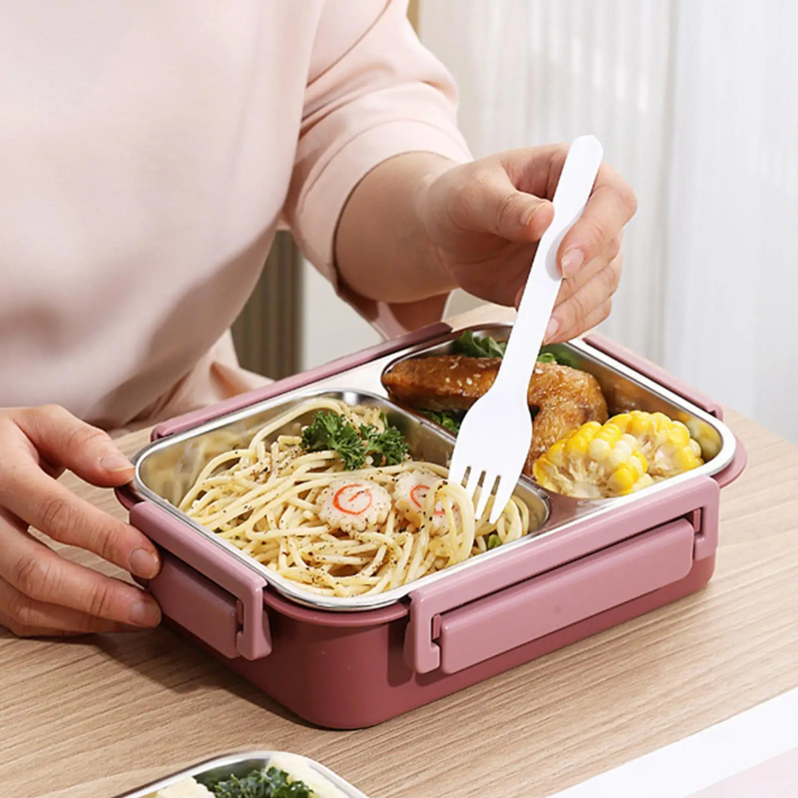 

new Stainless Steel Bento Box 3 Compartments Cute Food Container Leak-Proof Adult Lunch Box for Office Workers and Students