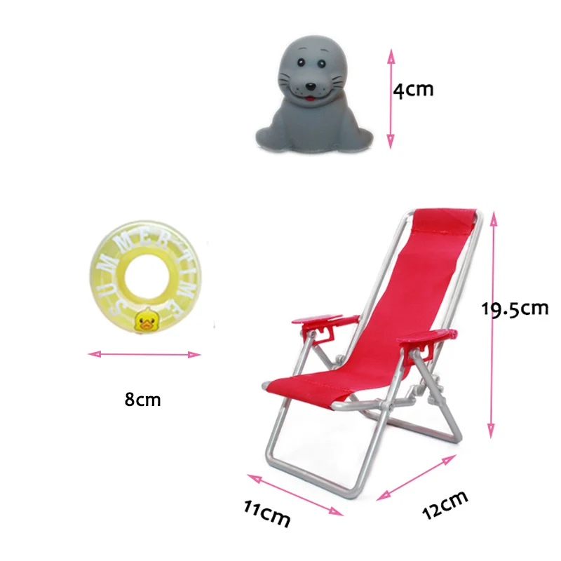 4 pezzi Set vestiti e accessori divertenti costumi da bagno estivi per 30cm/11.5 ''bambole Bikini muta da sub anello da bagno cappello da sole sedia da spiaggia