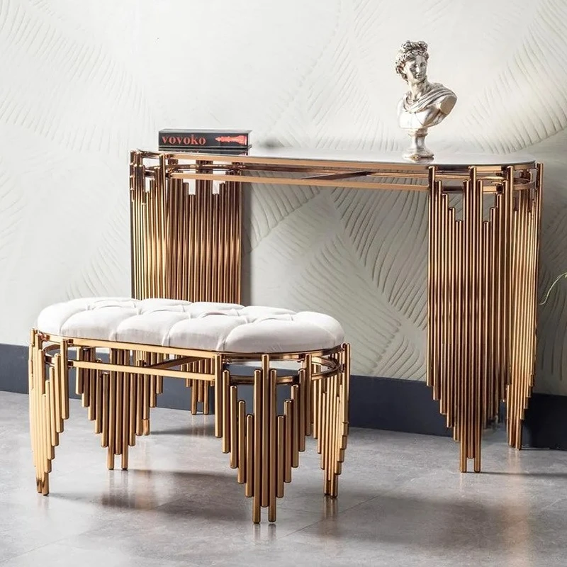 For the light luxury stainless steel titanium gold entryway table, tempered glass living room marble entryway table