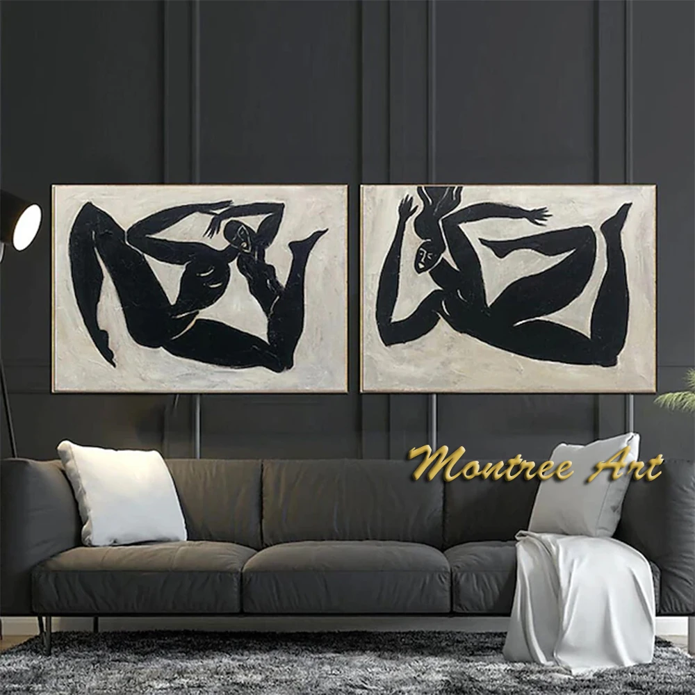 Hand Painted Oil Paintings Figure Handpainted Oil Painting Black and White Painting Modern Living Room Decorative Painting