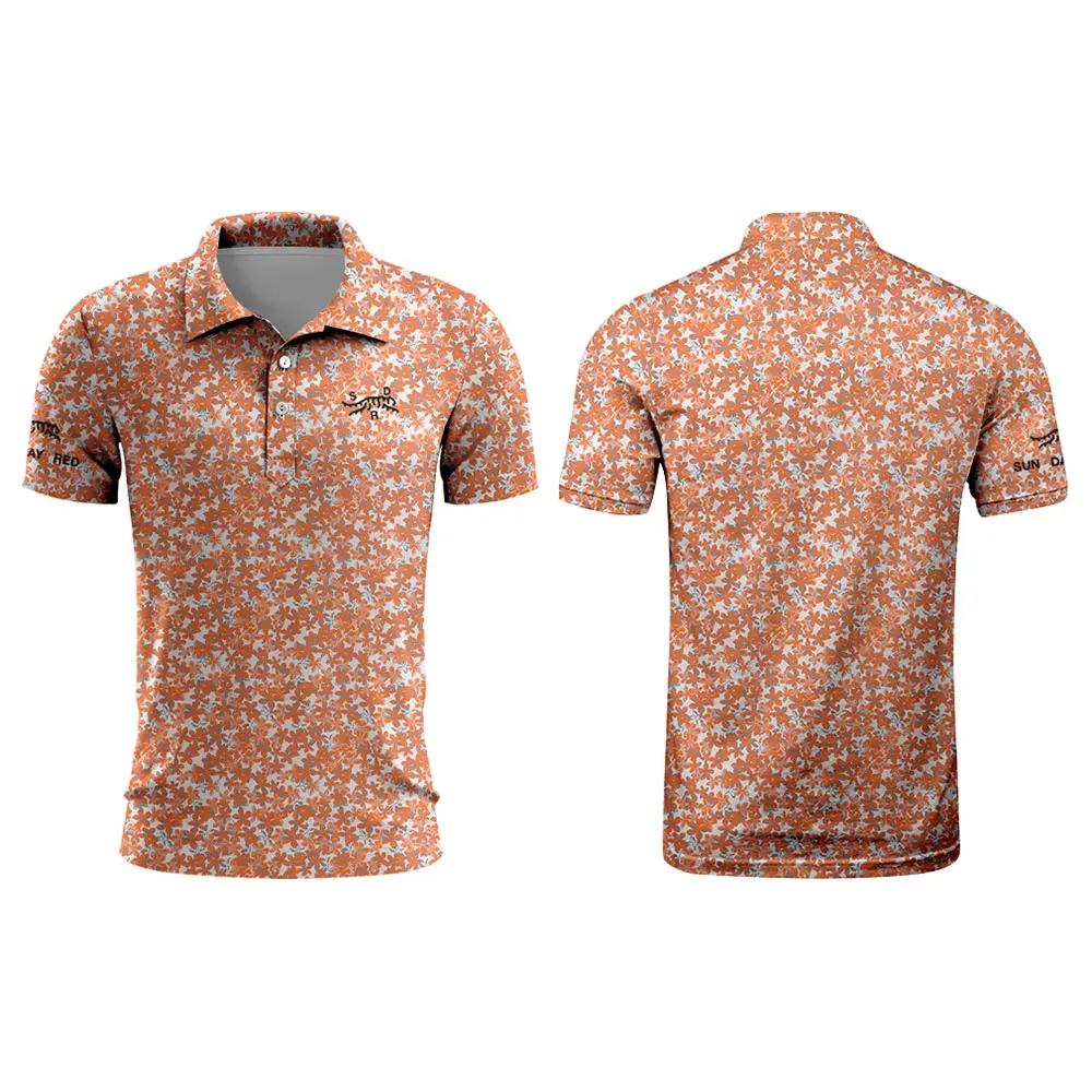 Tiger Woods Golf Sun Day Red Golf Polo Shirt Orange Floral Men\'s Summer polo shirt Quick Dry Golf Club button up T-shirt Polo