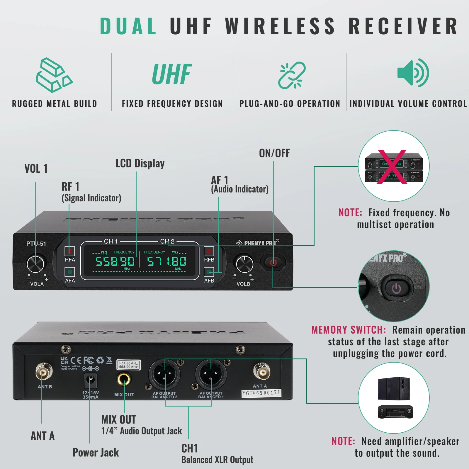 Беспроводной микрофон Phenyx Pro, двойная система, с фиксированными УВЧ частотами, портативный караоке-микрофон, 80 м, для караоке, для дома, для церкви