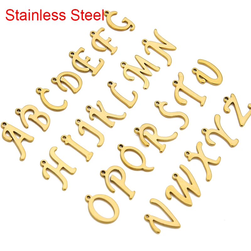 

10pcs Never Fade PVD Stainless Steel Letter Necklace Charms Gold Color Alphabet Pendants for Bracelet Jewelry Making Supplies