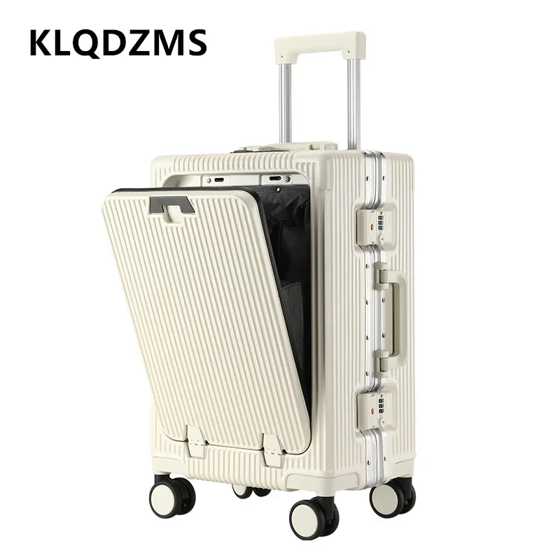 KLQDZMS-Bagagem de viagem com moldura de alumínio, carrinho, mala de carregamento USB, abertura frontal, ABS e PC, bagagem de mão, 20 pol, 24 pol