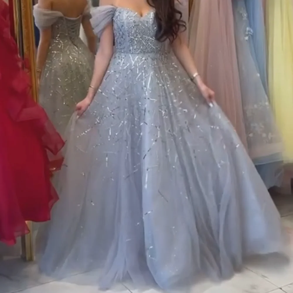 

Women A-line Sexy Sweetheart Backless Sliver Zipper Up Floor Length Short Sleeves Sequins Evening Dress Prom Gown New 2023