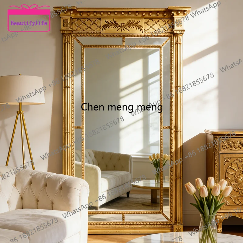 a17 French retro luxury full body mirror American carved floor mirror bedroom dressing mirror European style