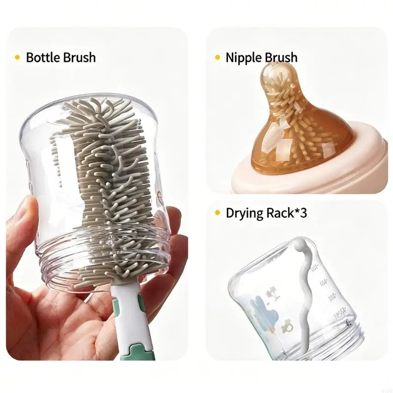 Baby Bottle Cleaning Brush 1 Pack ABS Body With Hanging Hole For Fast Drying