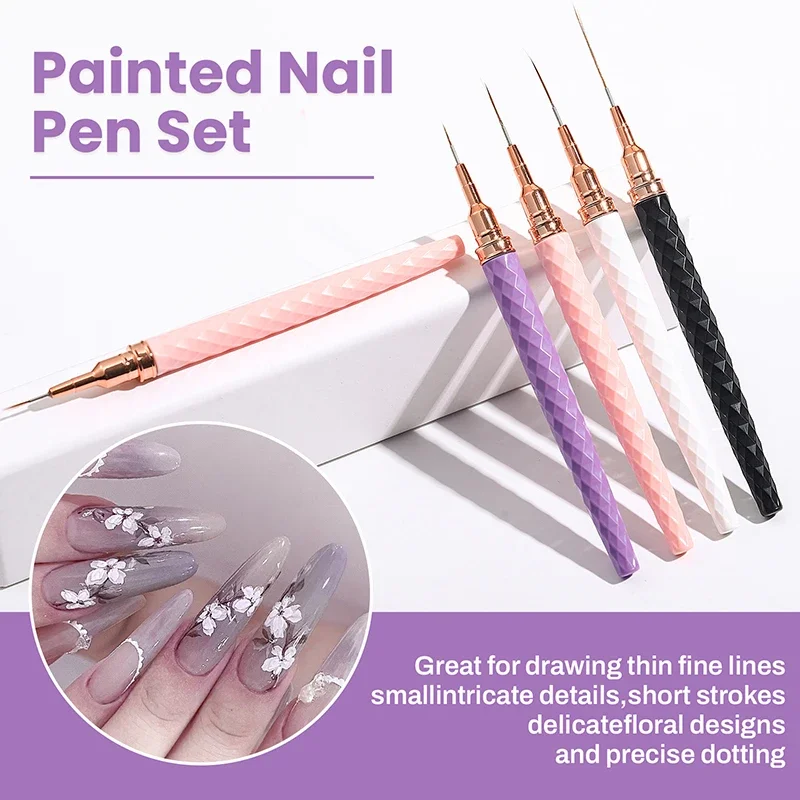 Zestaw 5 pędzli do zdobienia paznokci, pędzle do żelu UV, zestaw do francuskiego manicure, pędzle do linii, malowania, rysowania kwiatów, profesjonalne narzędzie do manicure