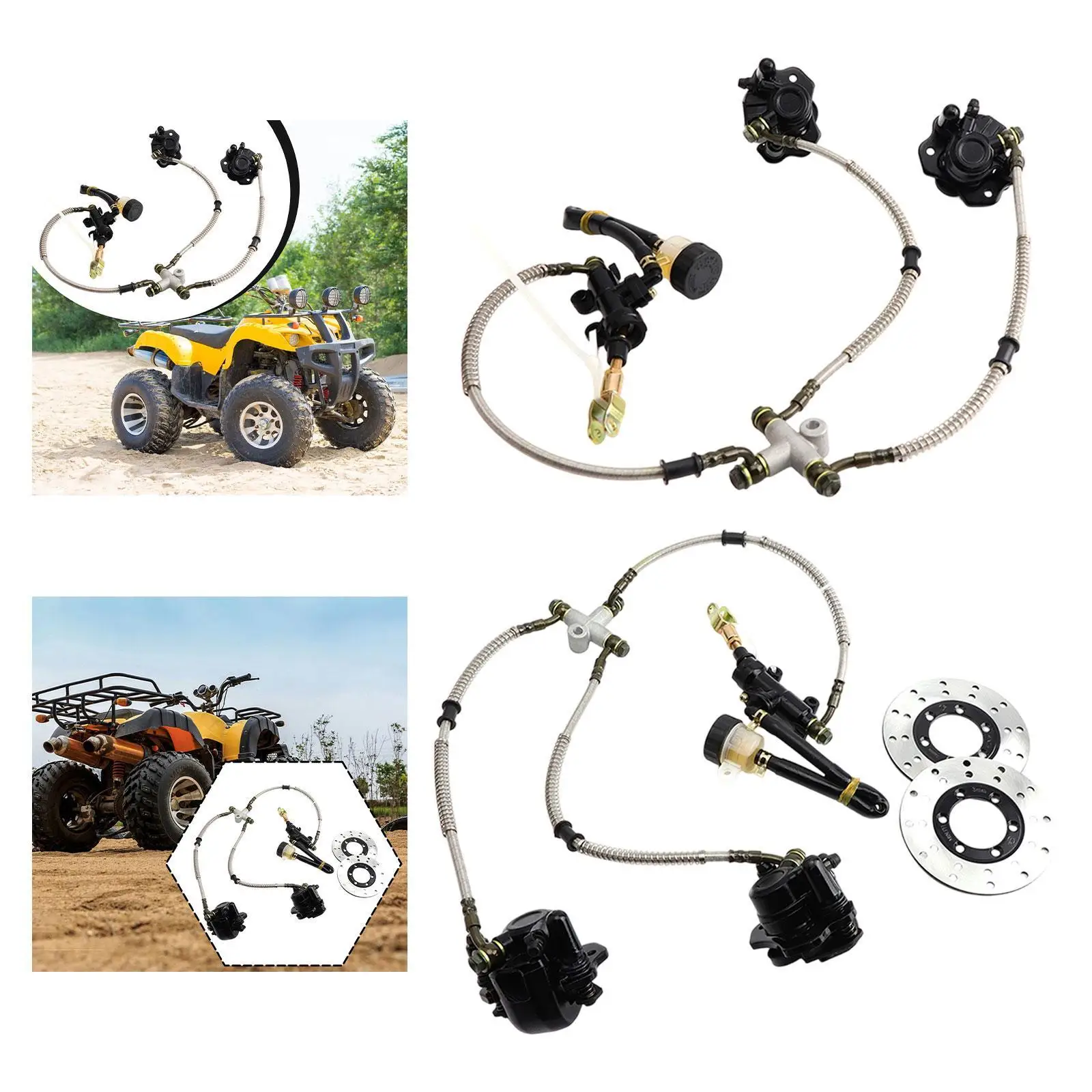 Rear Brake Master Cylinder Caliper Rotor Hydraulic Metal Disc Brake Kit for Go Kart ATV Twin Calipers for Four Wheel Buggy
