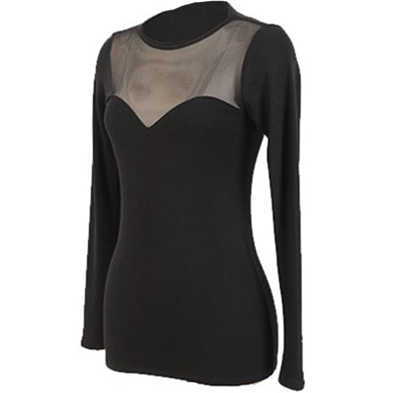 เสื้อยืดผู้หญิงทรงหลวมสไตล์เซ็กซี่ แบรนด์ Bla Long Sve Me Splice รุ่น Base สำหรับฤดูใบไม้ร่วงและฤดูหนาว ดีไซน์เก๋ไก๋สไตล์ฮ่องกง เหมาะสำหรับสาวออฟฟิศ คอกลม แบรนด์ Ne Holl...