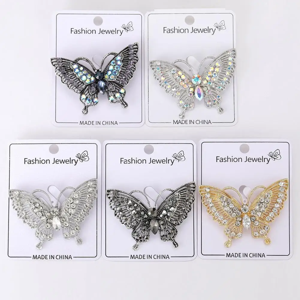 Sparkling Brooch Elegant Rhinestone Butterfly Brooch for Women Vintage Suit Coat Pin with Anti-slip Design Stylish for Prom